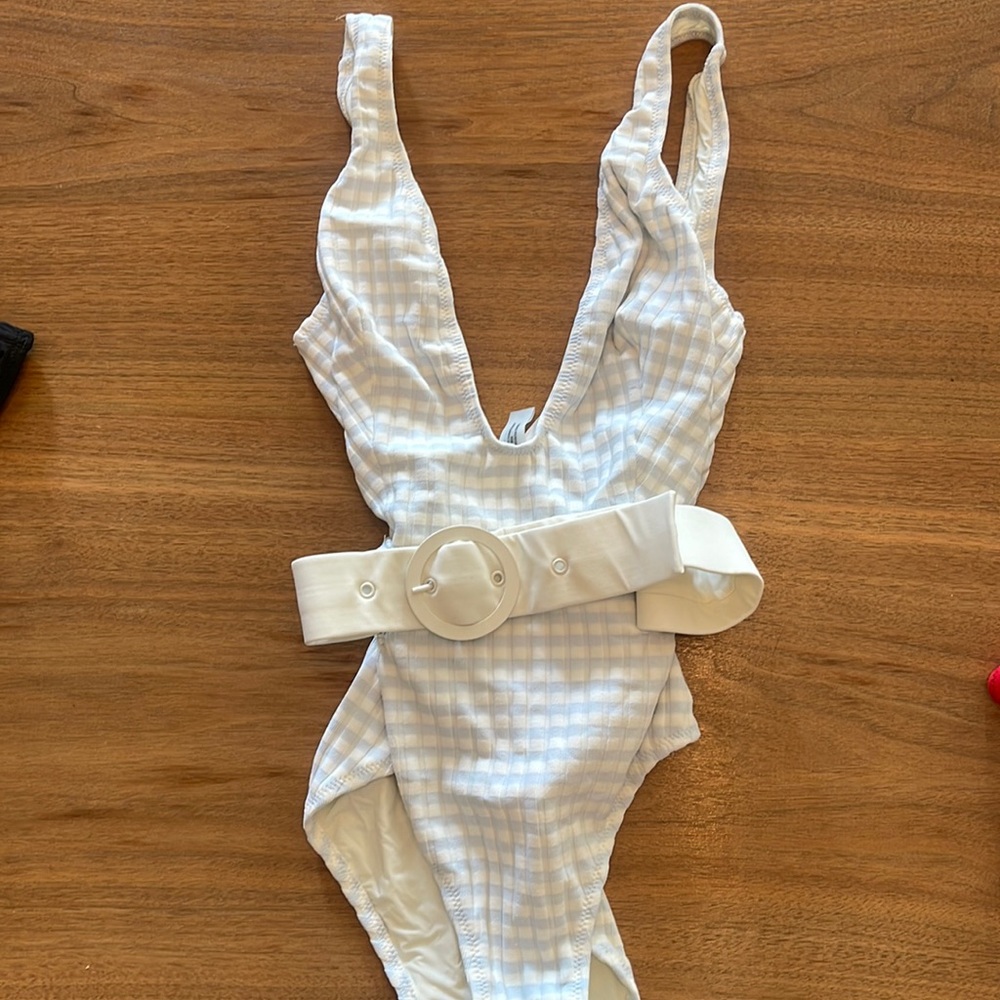 Solid & Striped White One-Piece Swimsuit